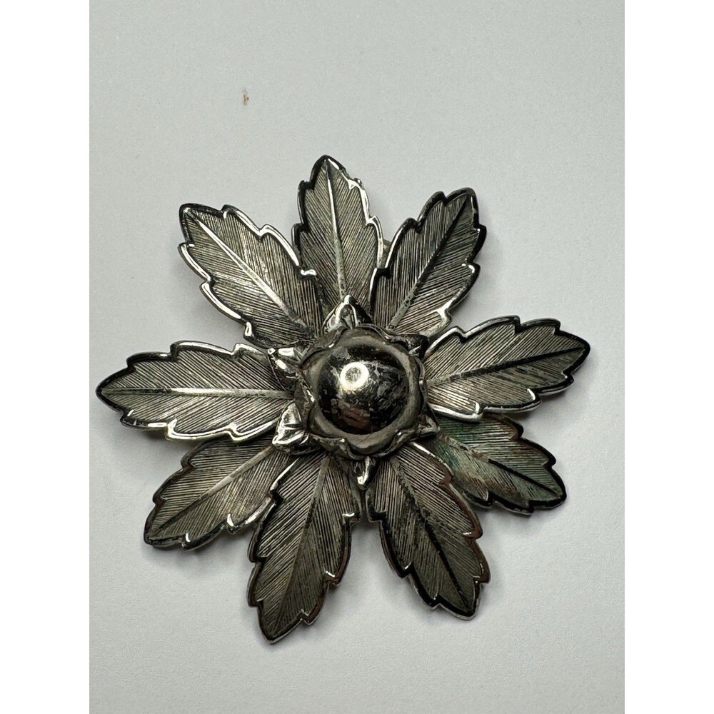 Vintage Bell Trading Post Nickel Silver Floral Leaf Brooch Mid Century